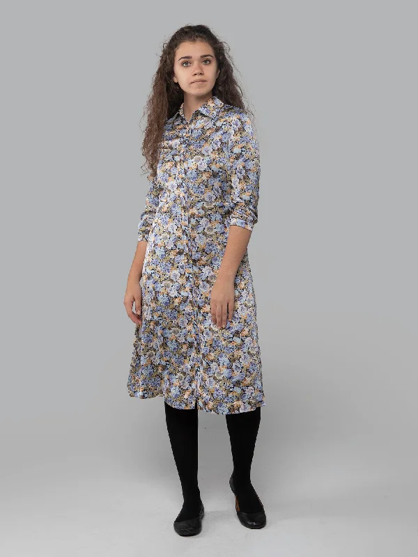 Women's shirt dress soft mustard -Lilac Floral Shirt Dress