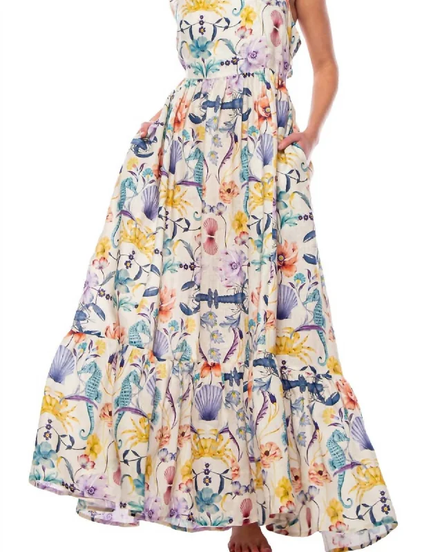 Ladies maxi dress simple -Mika Cotton Maxi Dress In Seahorses & Friend | Seahorses & Friend