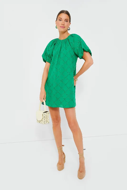 Ladies mini dress taupe -Green Eyelet Quincy Mini Dress