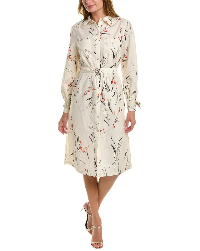 Women's shirt dress taupe shade -Marchesa Notte Printed Shirtdress