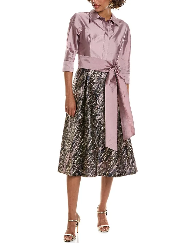 Women's shirt dress split back -Teri Jon by Rickie Freeman Taffeta Shirtdress