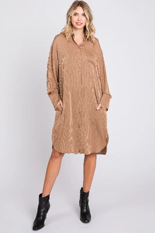 Women's shirt dress crisp white -Mocha Striped Shirt Dress