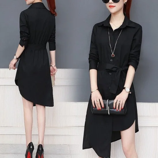 Women's shirt dress tailored collar -Women's Long Sleeve Solid Color Shirts & Blouses - Size L - 379826