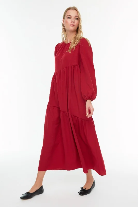 Ladies maxi dress tube -Claret Red Maxi Woven Dress