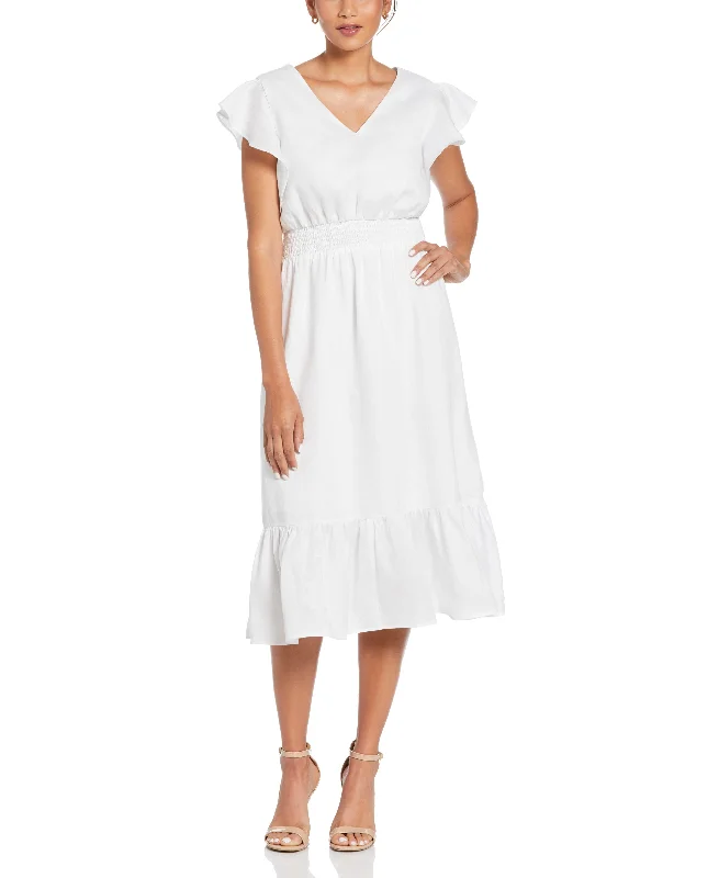 Ladies maxi dress radiant -Linen V-Neck Ruffle Sleeve Maxi Dress