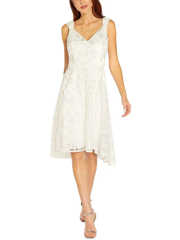 Ladies party dress round neck -Womens Lace Embroidered Cocktail and Party Dress