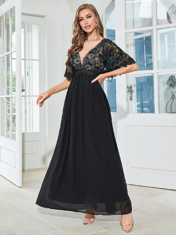 Ladies party dress radiant glow -TastyHottie - Black V Neck Chiffon Formal Party Dress