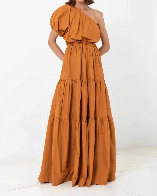 Ladies maxi dress onyx -One Shoulder Puff Sleeve Maxi Dress in Tuscan Sun | Tuscan Sun