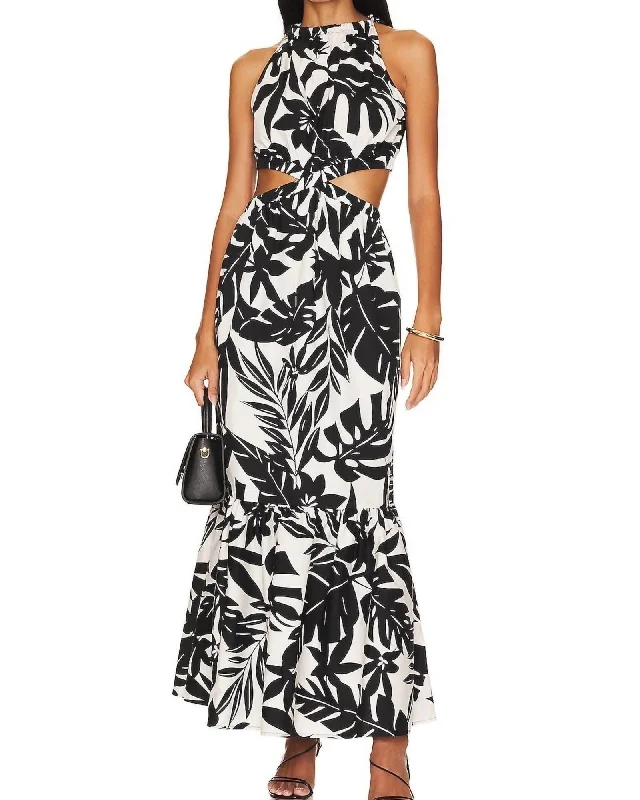 Ladies maxi dress effortless -Jules Cut-Out Maxi Dress In Black/Ivory | Black/Ivory