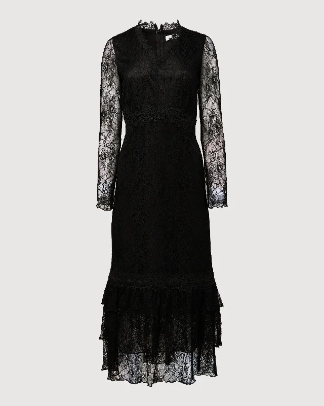 Women's midi dress white -Rachel Parcell | Lace Tiered Midi Dress | Black