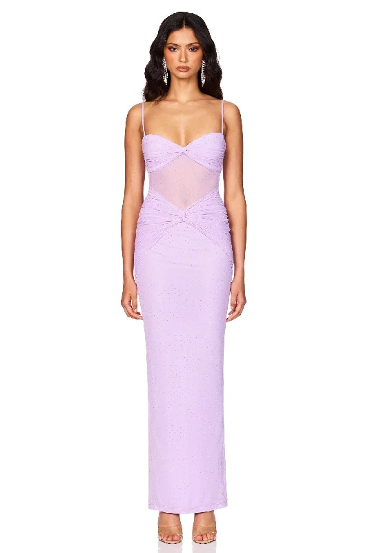 Ladies maxi dress textured -Nookie Crystal Mesh Maxi Dress - Lilac