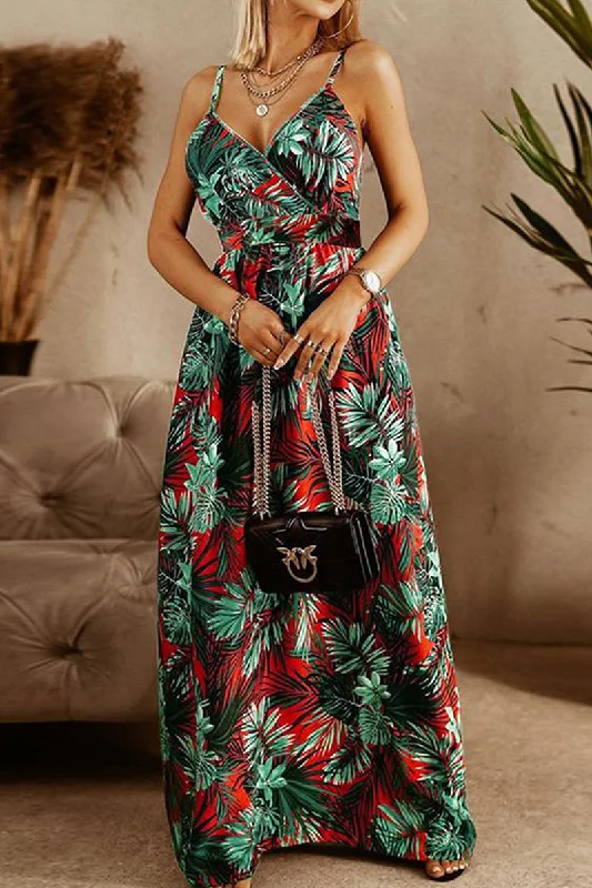 Ladies maxi dress travel -Boho Style Sleeveless Trendy Print Maxi Dress