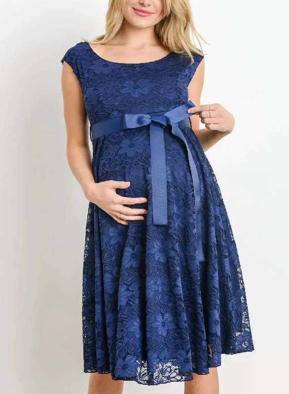 Women's maternity dress eco friendly -Libby Lace Cap Sleeve Maternity Dress In Navy