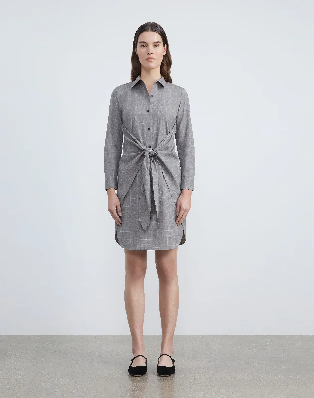 Women's shirt dress summer office -Leisurely Plaid Tie Waist Shirtdress