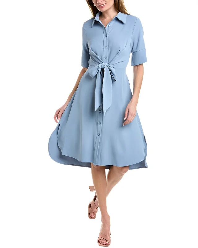 Women's shirt dress subtle collar -Gracia Tie Front Shirtdress