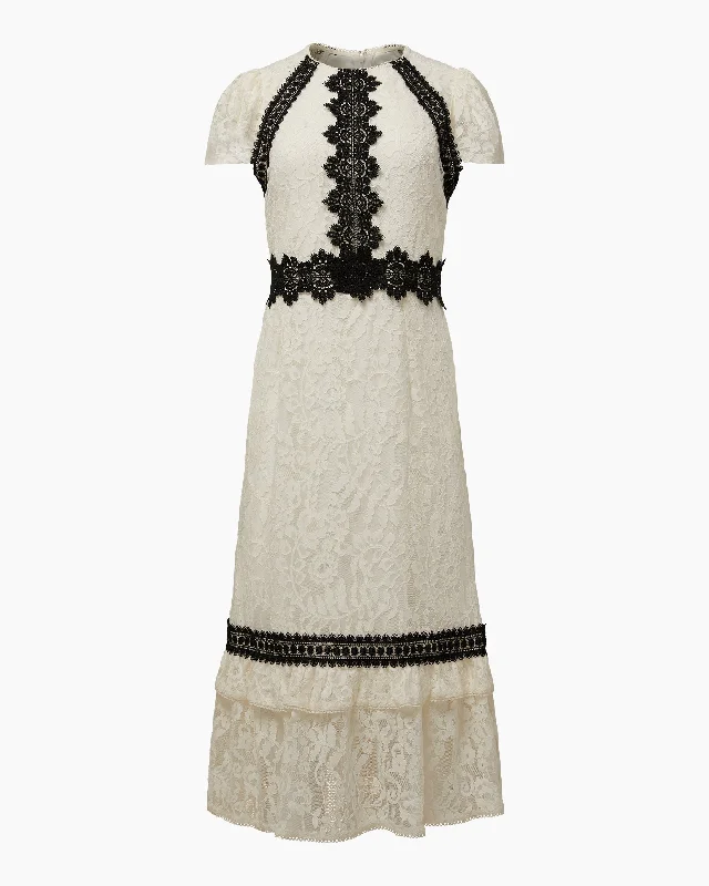 Women's midi dress formal -Rachel Parcell | Lace Flutter Midi Dress | Ivory