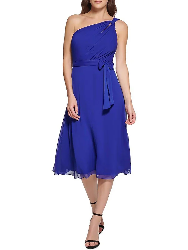 Ladies party dress fun -Petites Womens Tie Waist Knee Cocktail and Party Dress