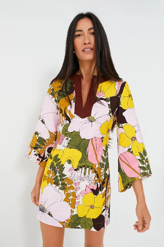 Ladies mini dress bold -Big Flower Rose The Kaftan Mini