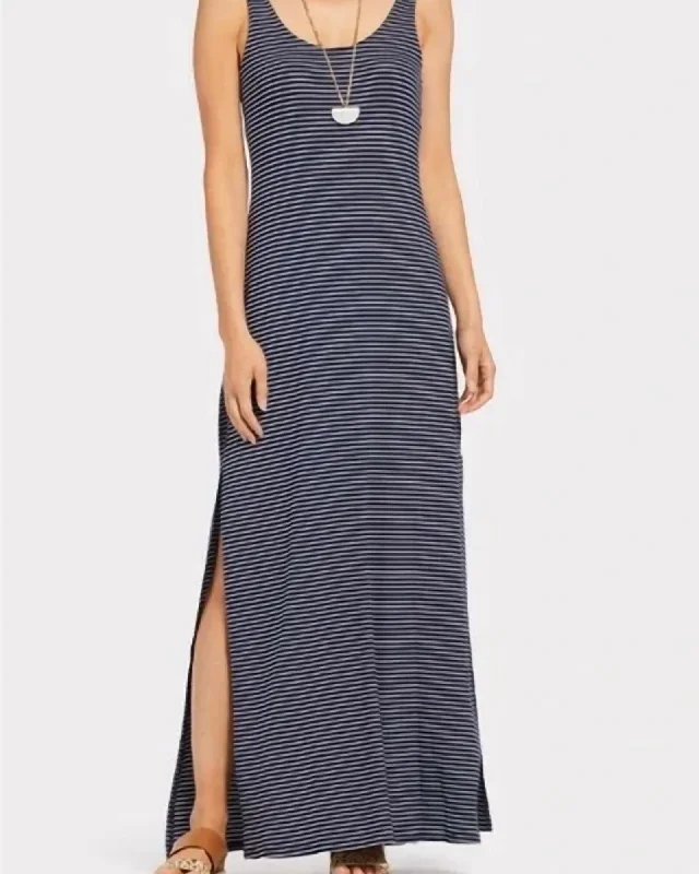 Ladies maxi dress ivory -Micro Stripe Maxi Dress in Navy/White | Navy/White