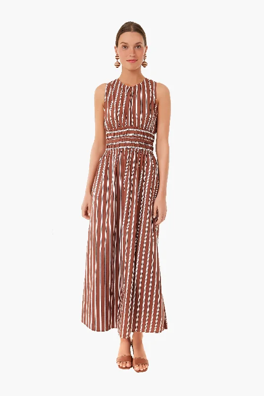 Women's midi dress bold print -Cinnamon Maya Stripe Jean Midi Dress