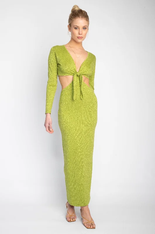 Ladies maxi dress high low -Noelle Knit Maxi in Lime