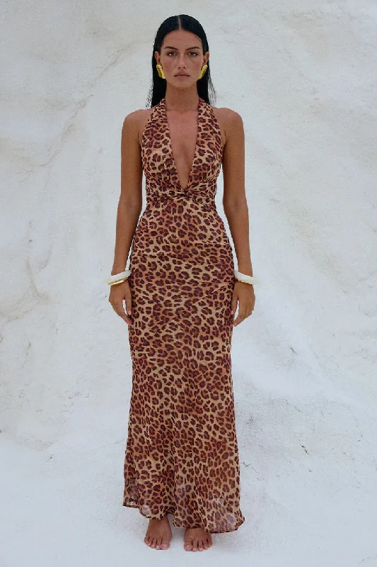 Ladies maxi dress marble -Tenay Maxi Dress - Leopard