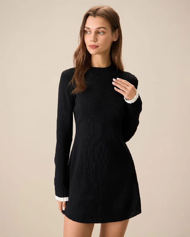 Ladies mini dress fresh -Women's Contrasting Sweater Mini Dress | Black