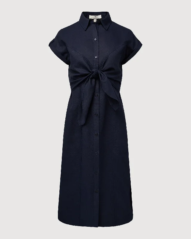 Women's midi dress versatile -Rachel Parcell | Tie Front Midi Dress | Dress Blue