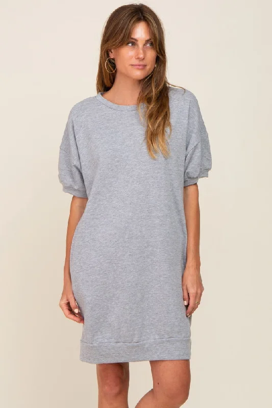 Women's shirt dress minimalist design -Heather Grey Short Sleeve Oversized T-Shirt Dress