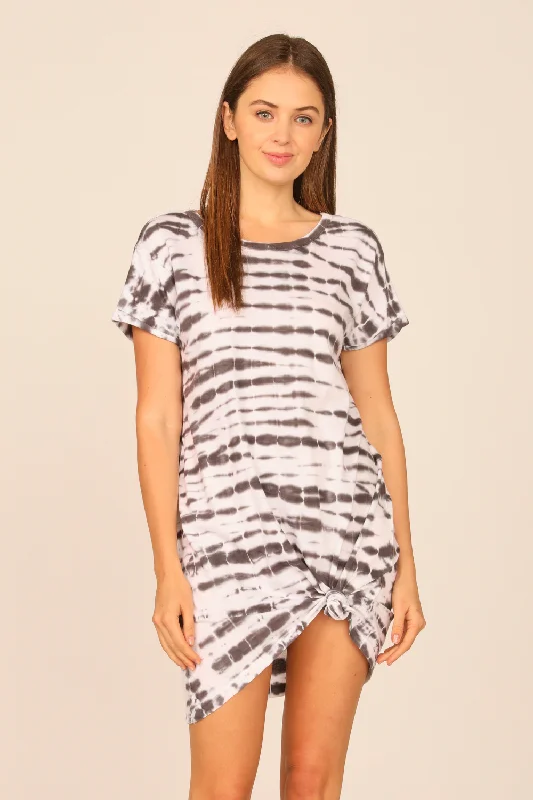 Women's shirt dress crisp twill -Washed Black Tie Dye V-Back Tee Shirt Dress