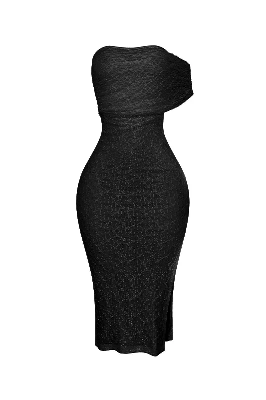 Women's midi dress vibrant -Emmalyn Mesh Lace Asymmetrical Midi Dress