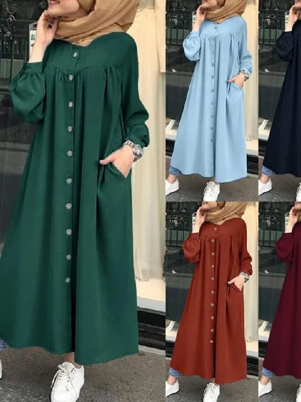 Women's shirt dress everyday comfort -Muslim dress women long sleeve hijab shirt long dress B-92587