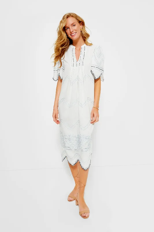 Women's midi dress cotton -White Embroidered Weston Midi Dress