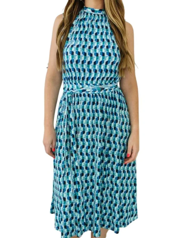 Women's midi dress date night -Mindy Shirred Midi Dress in Mod Geo | Mod Geo