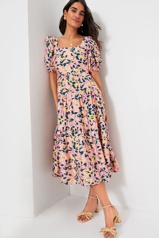 Women's midi dress ombre -Exclusive Pink Multi Floral Print Midi Dress