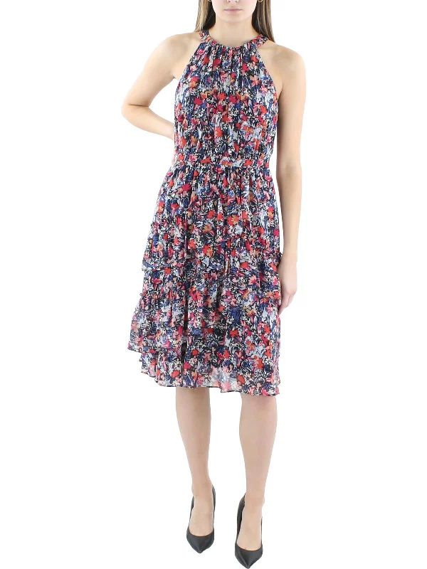 Ladies party dress cocktail -Womens Floral Ruffle Cocktail And Party Dress