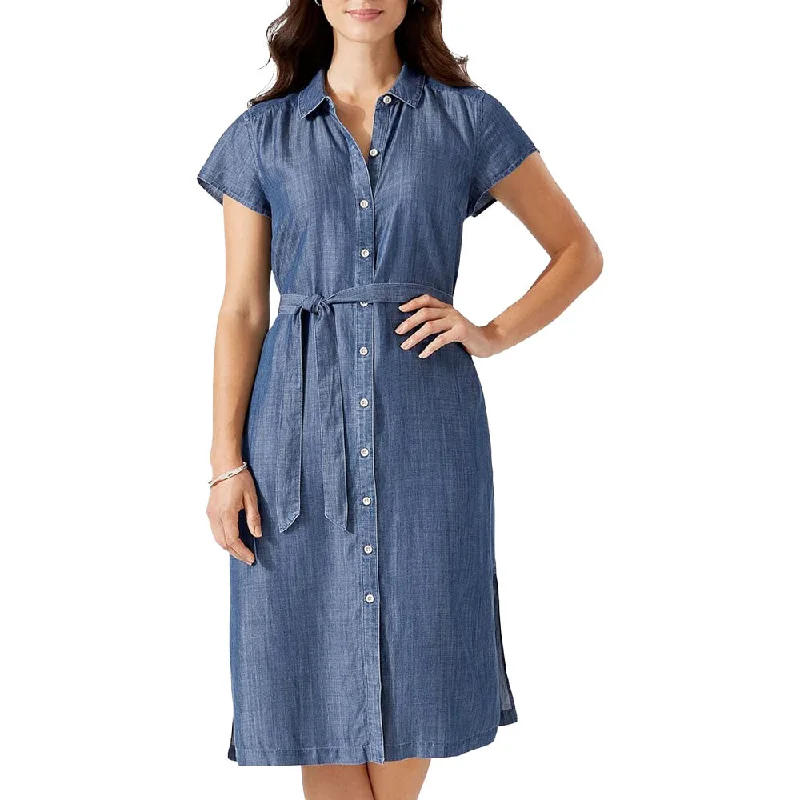 Women's shirt dress casual elegance -Tommy Bahama Women's Mission Beach Indigo Shirt Dress - Mid Sun Wash