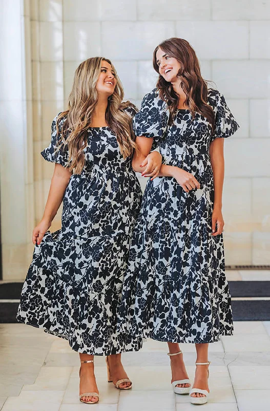 Women's maternity dress checkered -Cassidy Black Floral Dress - DM Exclusive - Maternity Friendly - FINAL FEW