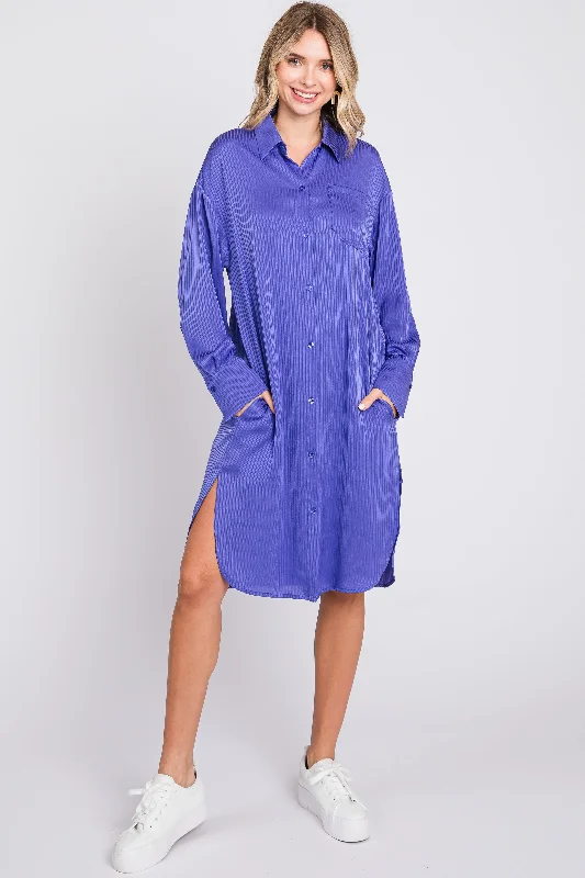 Women's shirt dress vintage wash -Purple Striped Shirt Dress