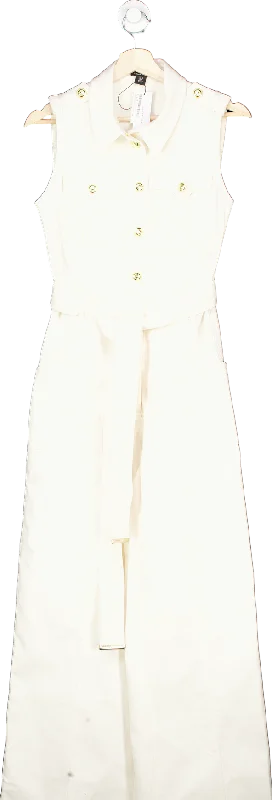 Women's shirt dress casual vibe -Karen Millen Ivory Tailored Denim Belted Shirt Wide Leg Jumpsuit UK 10