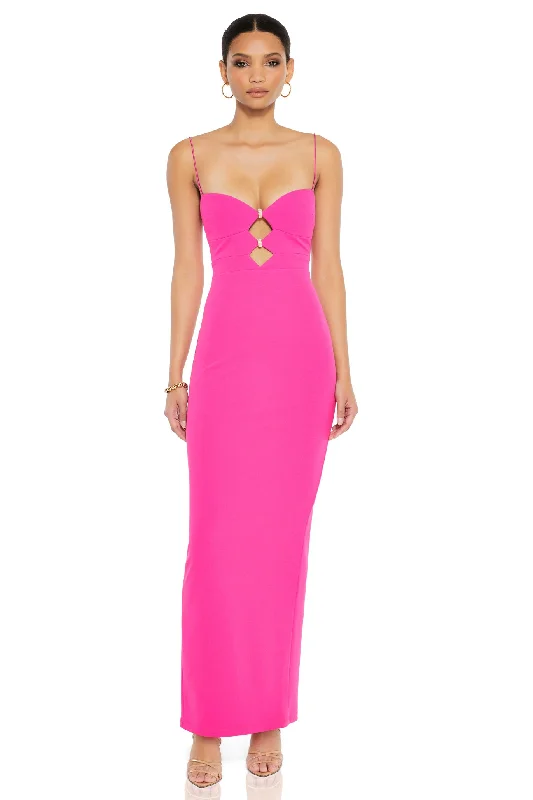 Ladies maxi dress ruffle hem -Nookie Muse Maxi Dress - Neon Pink