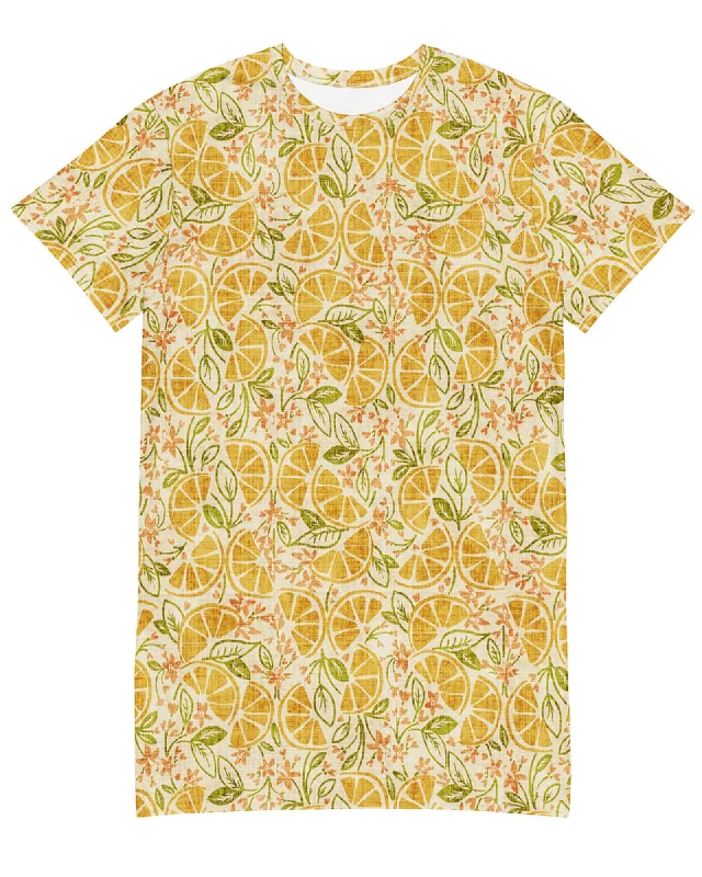 Women's shirt dress vintage collar -Vintage Citrus T-shirt Dress | Citrus Print