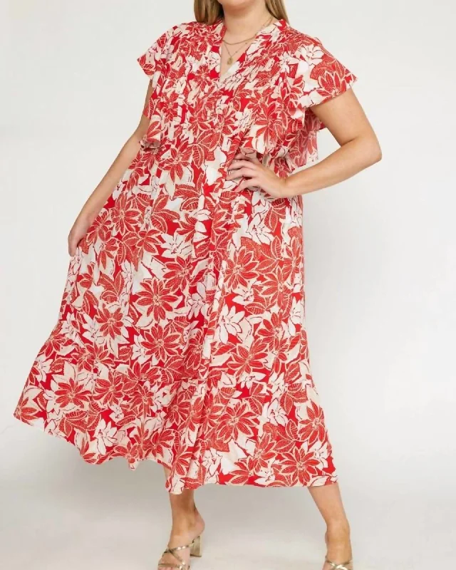 Ladies maxi dress event -Floral Maxi Dress - Plus In Red | Red