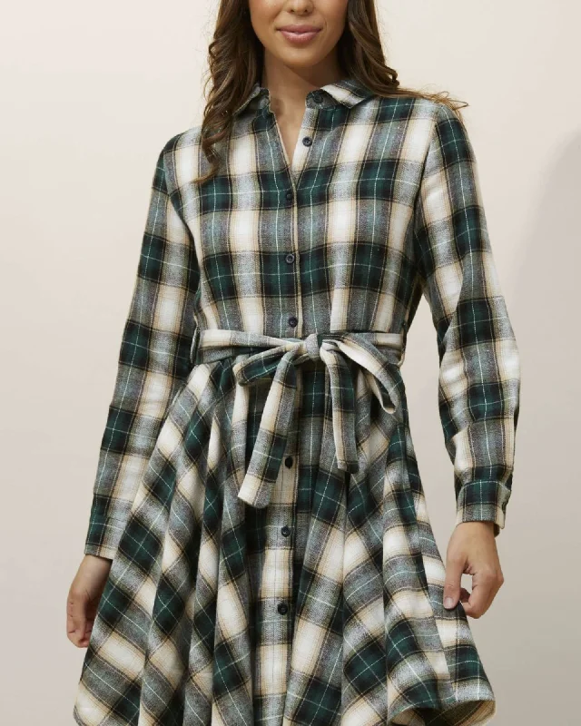 Women's shirt dress soft blush -Fiona Shirt Dress Waist Tie Plaid Print Green | Green