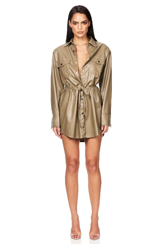 Women's shirt dress everyday style -Nookie Off Duty Shirt Dress - Khaki