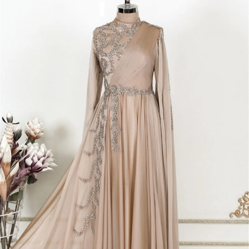 Ladies party dress summer party -Champagne Muslim Evening Dress Formal Party