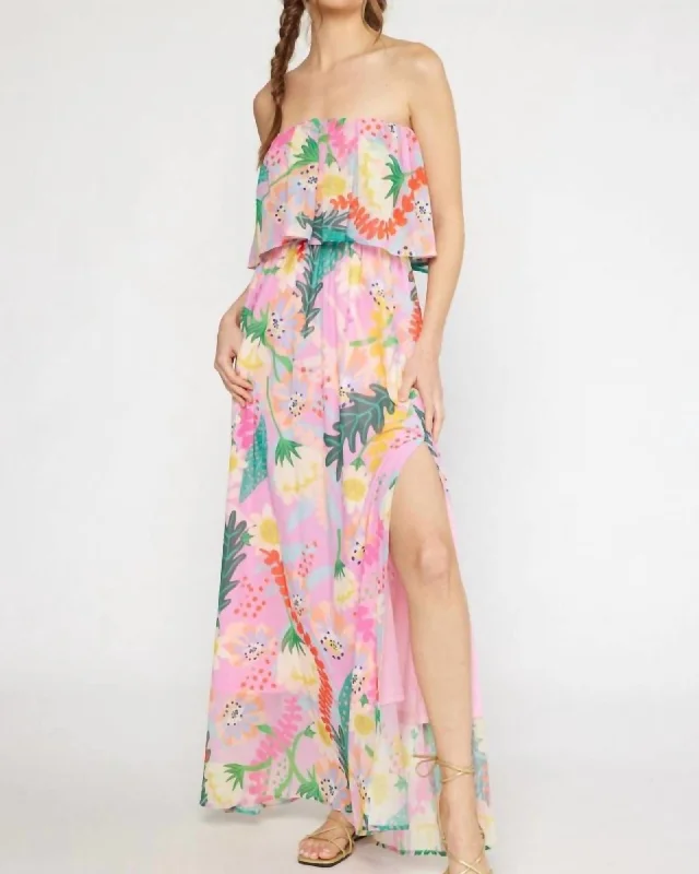 Ladies maxi dress cool -Away We Go Patterned Maxi Dress In Pink Floral | Pink Floral