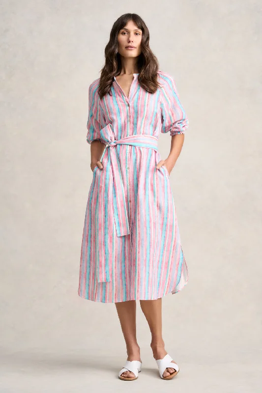 Women's shirt dress summer teal -Stripe Resort Shirt Dress