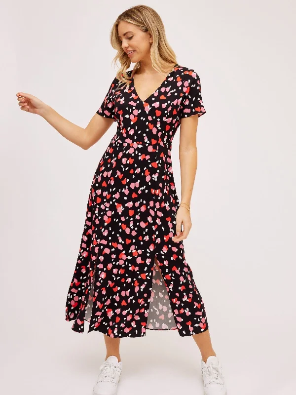 Women's midi dress shift -Winnie V Neck Midi Dress / Abstract Heart