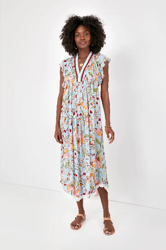 Women's midi dress tropical vacation -Sky Jonquille Sasha Midi Dress